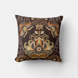 Cojín Decorativo Patrón sin costuras floral de Paisley. Fondo oscur