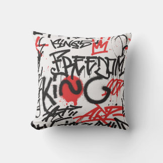 Cojín Decorativo Patrón sin fisuras de graffiti en color negro y ro