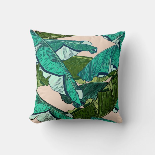 Cojín Decorativo Patrón sin fisuras de hojas tropicales bananeras (Anverso)