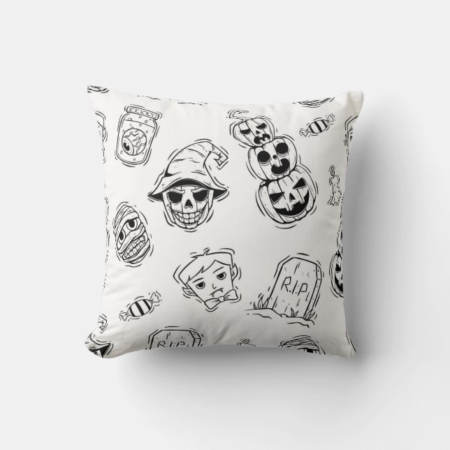 Cojín Decorativo Patrón sin fisuras de los íconos de Halloween con  (Anverso)