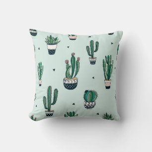 Cojín Decorativo Patrón sin fisuras dibujado a mano con cactus y su