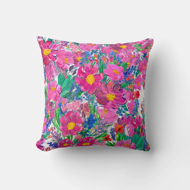 Cojín Decorativo Patrón sin foco con bellas flores. Acuarela (Anverso)