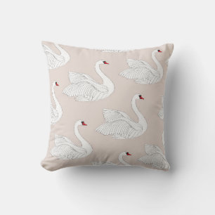 Cojín Decorativo Patrón sin foco con cisnes blancos. Orina de ave b