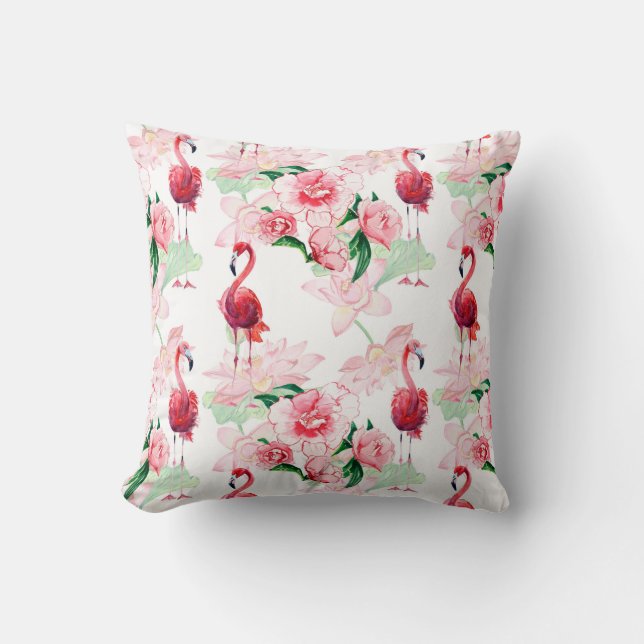 Cojín Decorativo Patrón sin foco con flamingo rosa (Anverso)