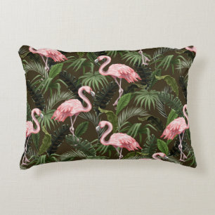 Cojín Decorativo Patrón sin foco con flamingo y hojas tropicales