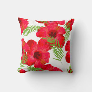 Cojín Decorativo Patrón sin foco con flor tropical, hojas de palma