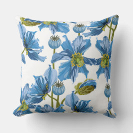 Cojín Decorativo Patrón sin foco con flores azules de amapola.