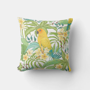 Cojín Decorativo Patrón sin foco con flores Plumeria, hojas y 