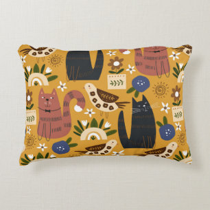 Cojín Decorativo Patrón sin foco con gatos lindos y pájaro. dra d