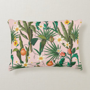 Cojín Decorativo Patrón sin foco con hojas tropicales, flores y f