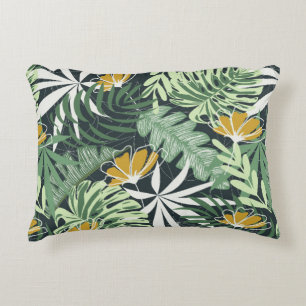 Cojín Decorativo Patrón sin foco con hojas tropicales y flores 