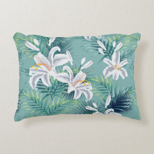 Cojín Decorativo Patrón sin foco con hojas tropicales y lías real