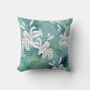 Cojín Decorativo Patrón sin foco con hojas tropicales y lías reales