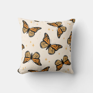 Cojín Decorativo Patrón sin foco con mariposas monarcas. Contemp