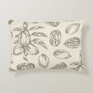 Cojín Decorativo Patrón sin foco con pecan: nueces de pecan y hojas