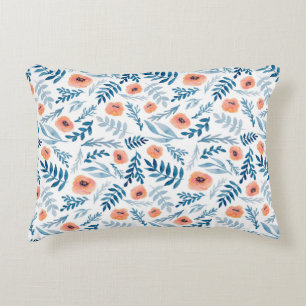 Cojín Decorativo Patrón sin foco con rosas de acuarela y le azul