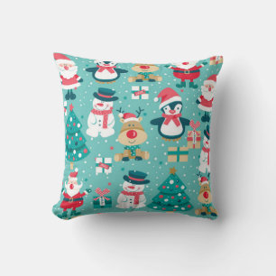 Cojín Decorativo Patrón sin foco con Santa Claus, muñeco de nieve, 