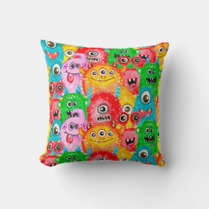 Cojín Decorativo Patrón sin foco de color de agua pintado monstruos