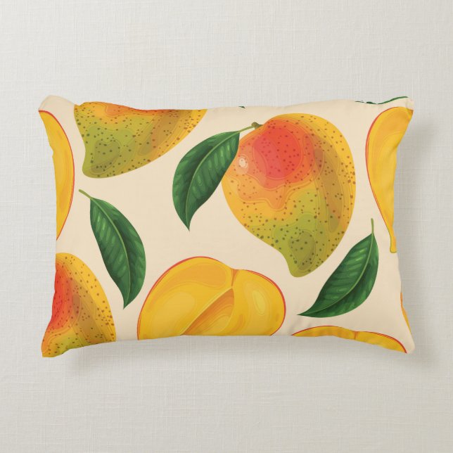 Cojín Decorativo Patrón sin foco de fruta de mango (Anverso)