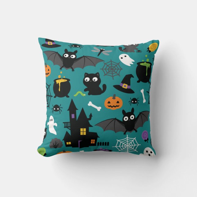 Cojín Decorativo Patrón sin foco de Halloween (Anverso)