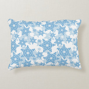 Cojín Decorativo Patrón sin foco del copo de nieve blanco y azul