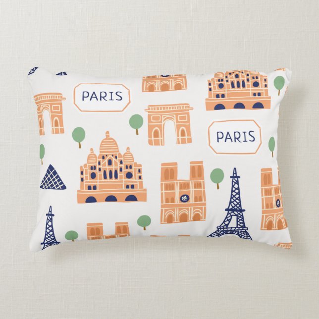 Cojín Decorativo Patrón sin inconvenientes con parís de monumentos  (Anverso)