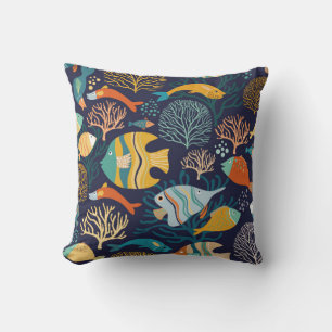 Cojín Decorativo Patrón sin mar con peces coloridos y pl acuático