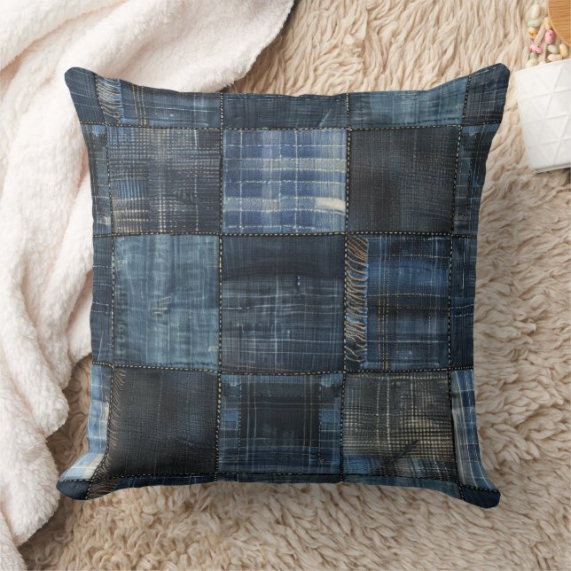 Cojín Decorativo Patrón sin problemas de indigo denim (Manta)