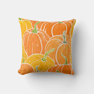 Cojín Decorativo Patrón sin soldadura con calabaza dibujada a mano 