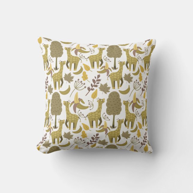 Cojín Decorativo Patrón sin soldadura Giraffe amarillo fondo blanco (Anverso)
