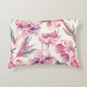 Cojín Decorativo Patrón sin soltura de Peonies. Fondo de color de 