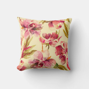Cojín Decorativo Patrón sin soltura de Peonies. Fondo de color de a