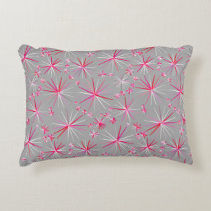 Cojín Decorativo Patrón Sputnik de mediados de siglo, gris y fucsia