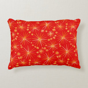 Cojín Decorativo Patrón Sputnik de mediados de siglo, Rojo Profundo