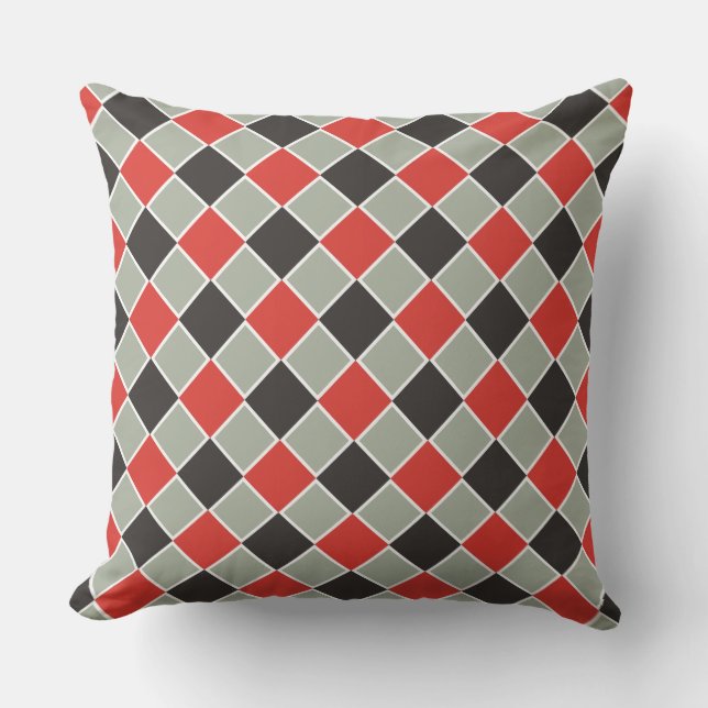 Cojín Decorativo Patrón SQUARE - blanco rojo negro + tu fondo (Anverso)
