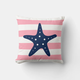 Cojín Decorativo Patrón Starfish de rayas anchas azul y rosa blanco