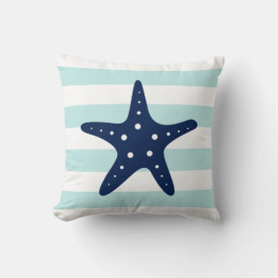 Cojín Decorativo Patrón Starfish de rayas anchas de color azul blan