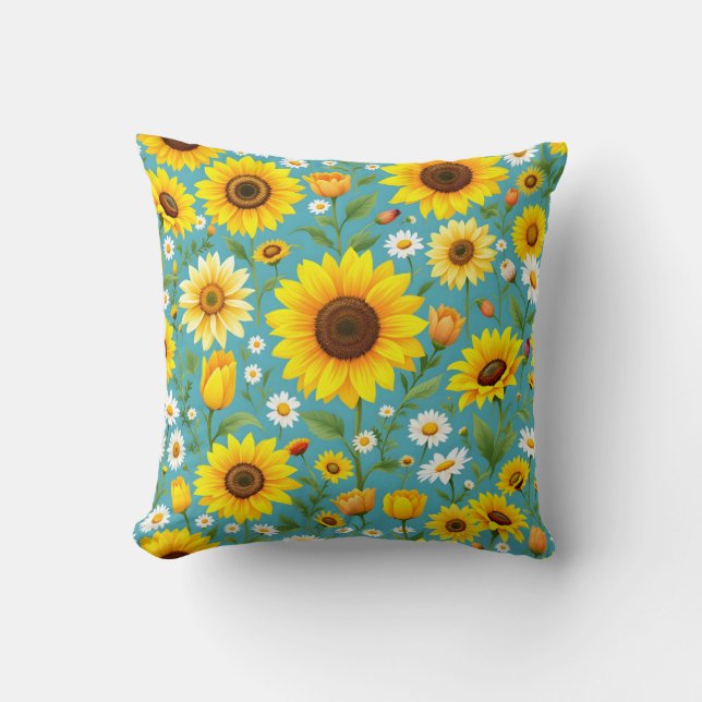 Cojín Decorativo Patrón Sunflower y Daisy Meadow (Anverso)