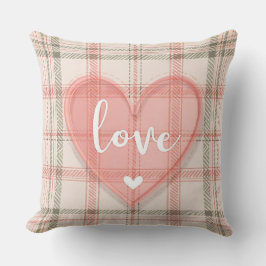 COJÍN DECORATIVO PATRÓN TAN PLAID CON CORAZÓN DE VALENTINA ROSA