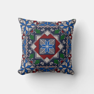 Cojín Decorativo Patrón Tatreez azul, rojo y verde