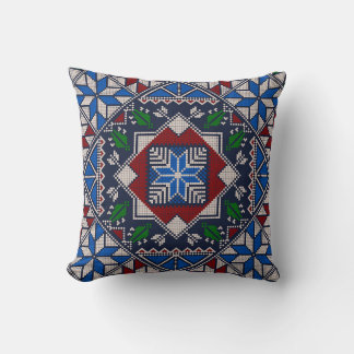 Cojín Decorativo Patrón Tatreez azul, rojo y verde