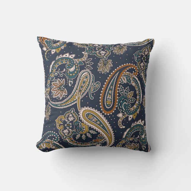 Cojín Decorativo Patrón tradicional de paisley indio sobre fondo (Anverso)