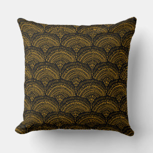 Cojín Decorativo Patrón tradicional étnico africano negro amarillo