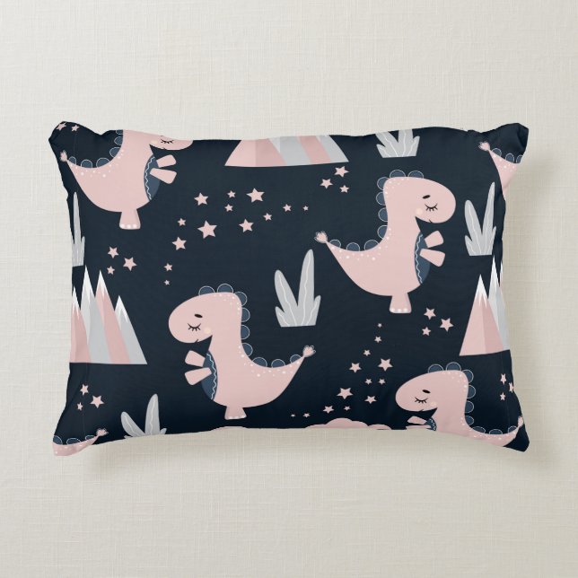 Cojín Decorativo Patrón transparente con dinosaurios rosados en un  (Anverso)