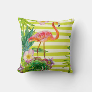 Cojín Decorativo  patrón transparente con flamingo rosa y tr exótic