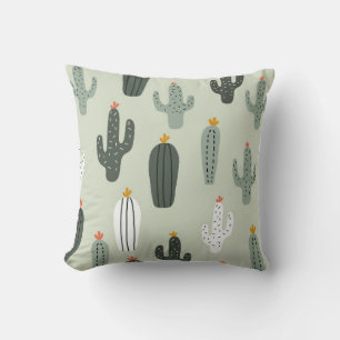Cojín Decorativo Patrón transparente de cactus, fondo con mano d