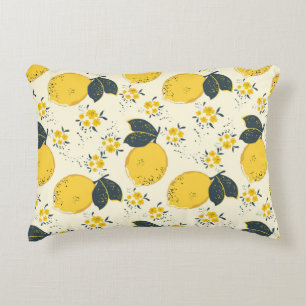 Cojín Decorativo Patrón transparente de cítricos con limón amarillo