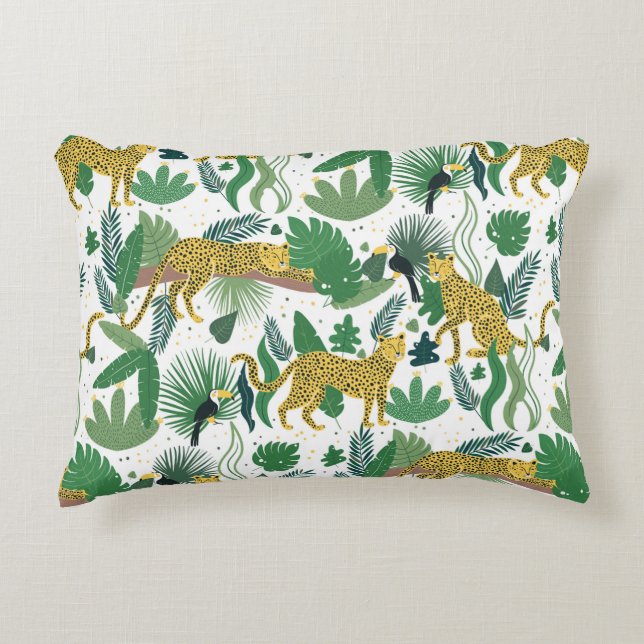 Cojín Decorativo patrón transparente de leopardos en la jungla. Met (Anverso)