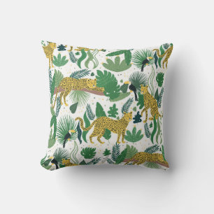 Cojín Decorativo patrón transparente de leopardos en la jungla. Met
