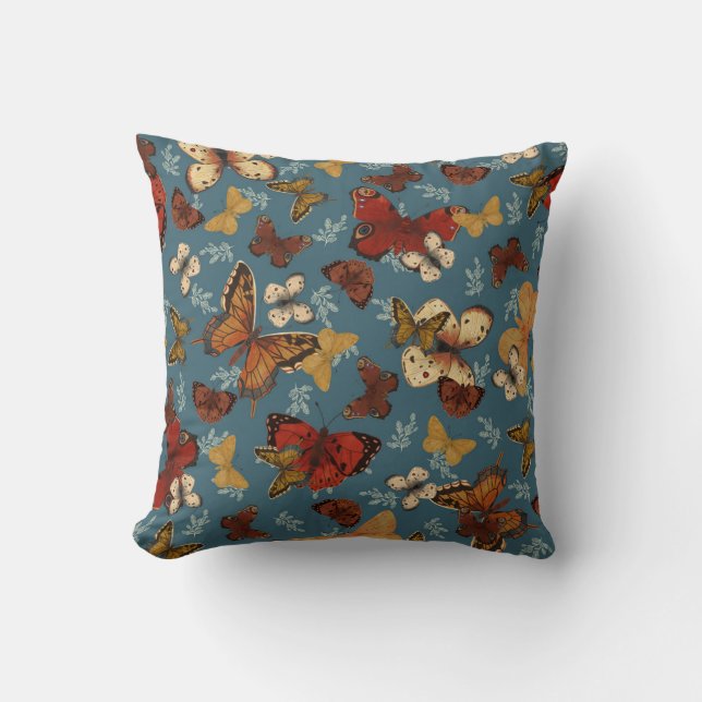 Cojín Decorativo patrón transparente de mariposa azul (Anverso)